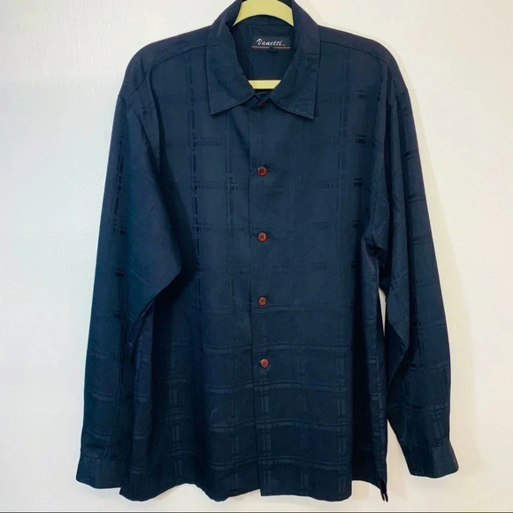 Mens Black Shirt L/36 Vanetti Button Front H47 - Picture 1 of 9